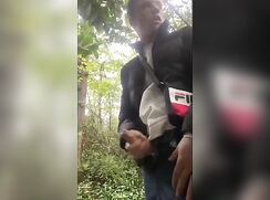 cute guy likes to jerking off outside