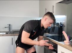 Cute Guy Play The Dildo In The Kitchen