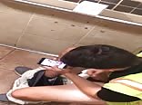 Cute store employee cums in the bathroom