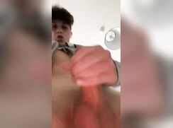 Cute Twink Jerks Shaved Cock And Balls On Webcam For Catfish