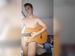 Cute twink playing linkin park on guitar nude