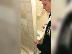CUTE WB JERKS HIS BIG DICK PISS AND CUM IN BATHROOM