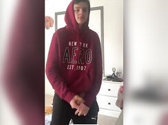 Cute white boy jerks and cums while on the phone