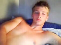 cutest blonde guy chill bed jacking off