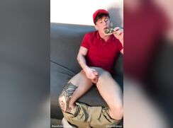 Delivery Boy Jerks on my Couch