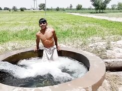 Desi boy got a boner during bathing