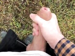 Dnz wanking his big cock in the woods