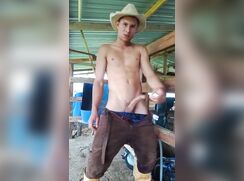 Farm worker beats it in the barn
