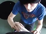 Fit teen blowing his friend