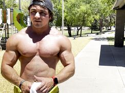 flexing at a park