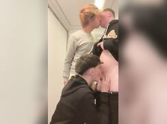 friends sucking in public bathroom