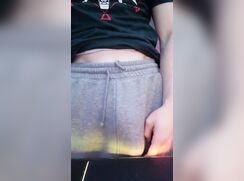 Gamer strokes big cock and cums loads