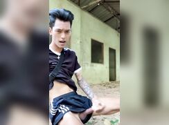 Gay Asian Jerks & Cums Outside 210