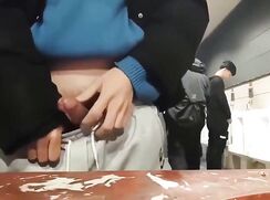 Gay Cums in Men's Rooom while being watched by Asian Pissing-looped 250