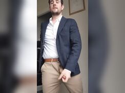 Gay Selfie Man in Suit Coat Jerks and Cums 289