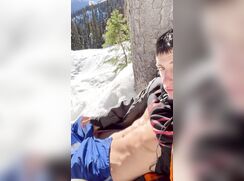Gay Skier cums outdoors 212