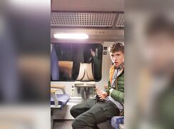 Gay Twink jerking and cumming on Train 233