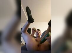 Gooner with Produce up His Asshole and in his Mouth