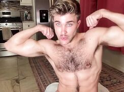 Hairy stud working out and cumming