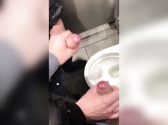 Hand Job and 2 Gays Cums in Men's Room 249