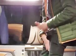 Handjob and cumshot on the train