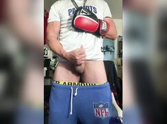 Horny DILF JockDad87 Shoots a Load on his Boxing Glove