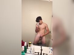 Horny Teen Cums on the Mirror