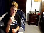 Hot boy masturbates while sucking dildo
