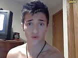 Hot Brunette Boy Jizzes Big Load on Stomach