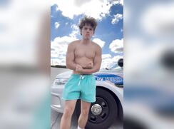 Hot dude showing off in public