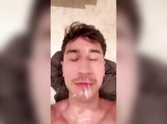 Hot Evan cums in his own mouth