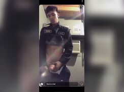 Hottie jerks off in workshop.