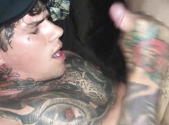 Inked Hottie Coats Self in Cum