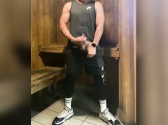 JockDad87 Edges his Cock in the Sauna Again