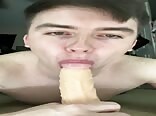 Landyn pukes & eats it off dildo
