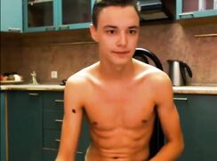 Lazy wank in kitchen