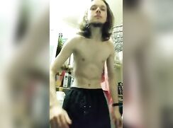 Long hair twink shares his sexy body and uncut cock.