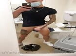 Masked Tattooed Guy Cums In Public Restroom