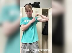 Muscular swimmer strips naked and shows his big cock