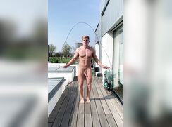 Naked blondie jumps