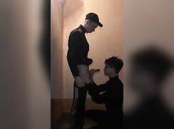 Nerd boy sucking dick after school