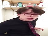 Nerdy Guy Gay Tube Cums In Bathroom