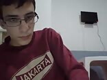Nerdy looking dude shows his big dick and load boys porn
