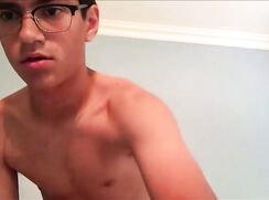 Nerdy Twink strip And Cum