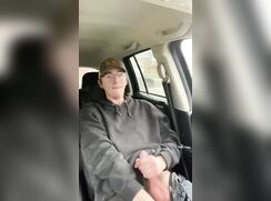 Nerdy Twink with Glasses Jerks off in Car-Cums 249