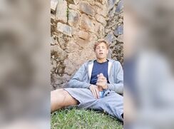 OF Blond Twink Jaden Jerks & Cums Outside by Wall 210