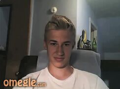 Omegle Blond Guy Uncut give an awesome cum show - AI Enhanced
