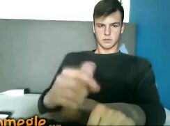 Omegle Hot Guy Hung wanking off - AI Enhanced