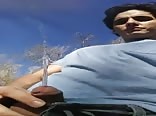 Pee and cum on beach