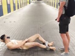 Pissing on a guy in a tunnel